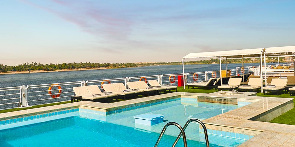 Pool & Sun Decks of Mövenpick MS Sun Ray Nile Cruise – Trips in Egypt