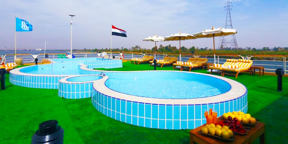 Sun Decks & Pool of Sonesta Nile Goddess Nile Cruise – Trips in Egypt