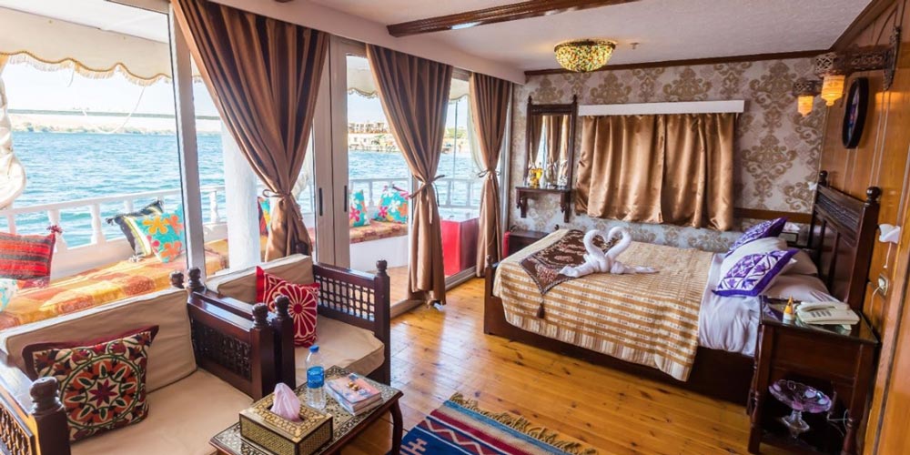 Bedroom of Amoura Dahabiya Nile Cruise – Trips in Egypt