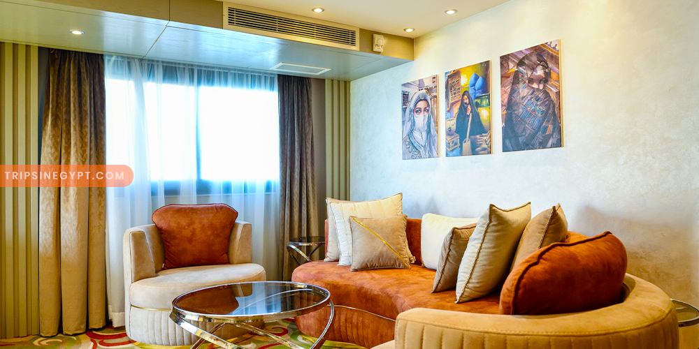 Lounge of MS Nile Treasure Nile Cruise – Trips in Egypt
