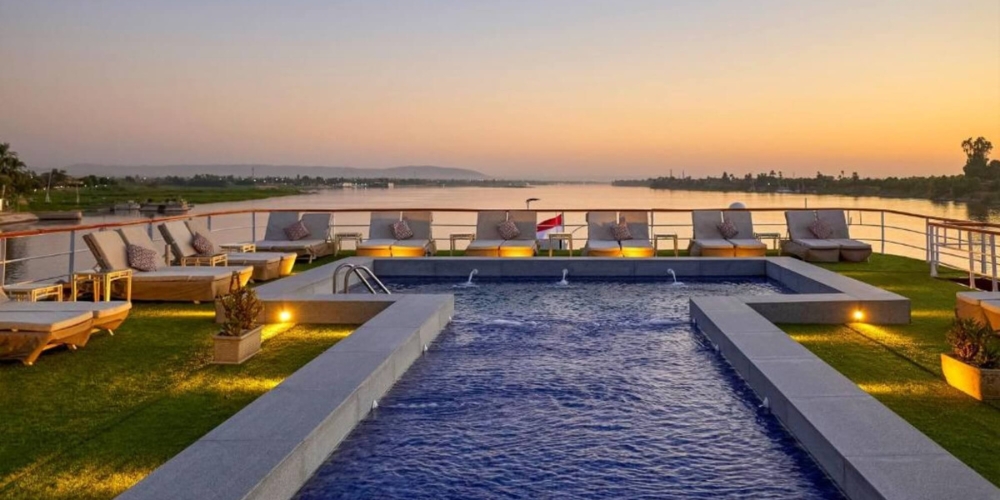 Large Sun Deck With Swimming Pool of Movenpick Ms Royal Lily Nile Cruise - Trips in Egypt