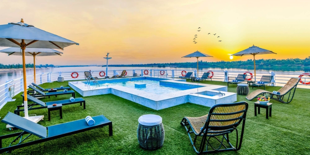 Large Sun Deck With Swimming Pool of Mövenpick Ms Sun Ray Nile Cruise - Trips in Egypt
