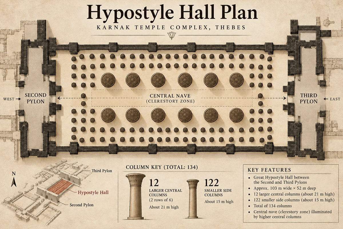 Great Hypostyle Hall Plan - Trips in Egypt.webp