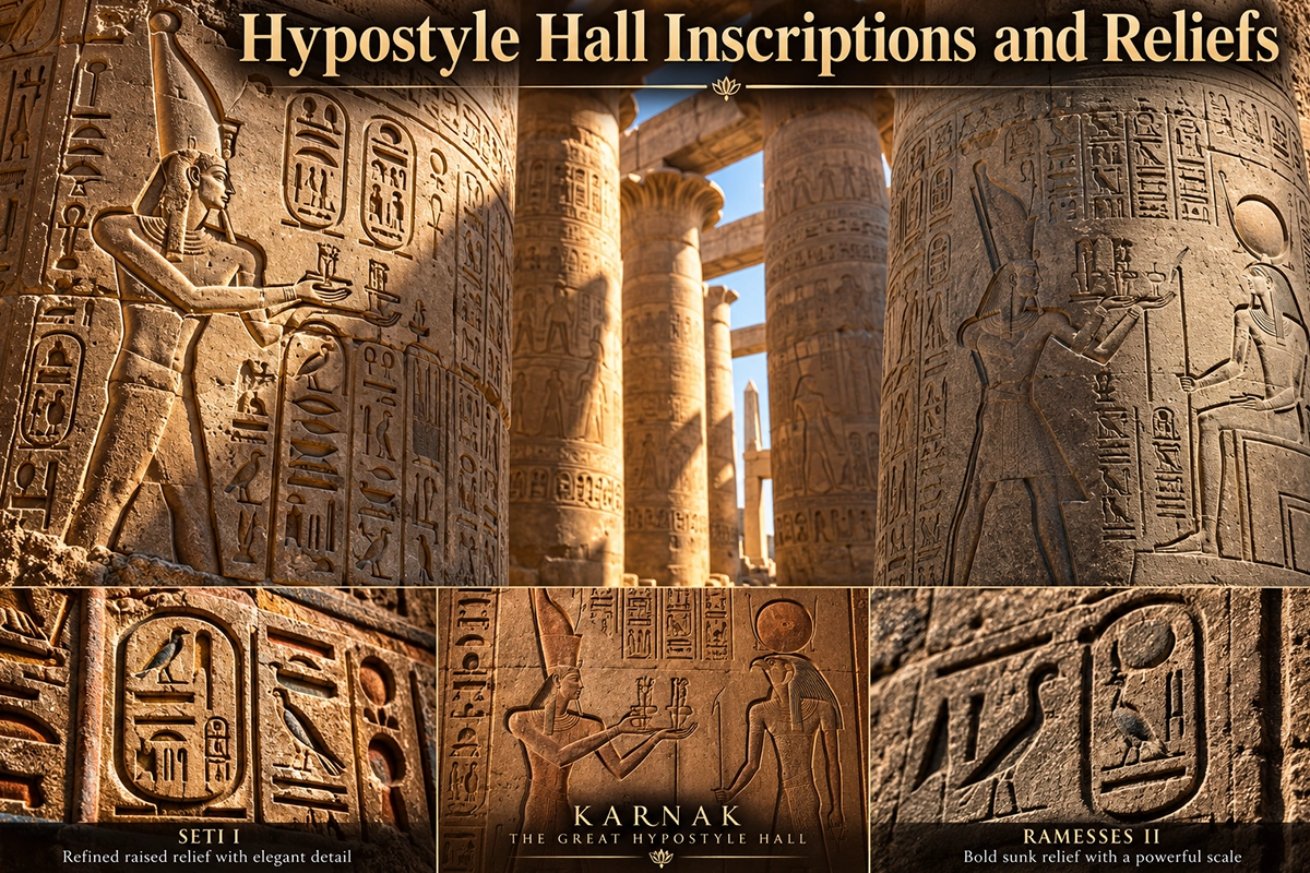 Great Hypostyle Hall Reliefs and Writings - Trips in Egypt.webp