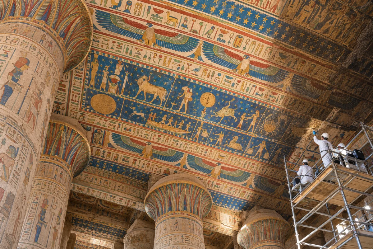 Restored Painted Ceiling of Esna Temple - Trips in Egypt.webp